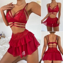 Sexy Red Lace Spliced Two-piece Lingerie Set