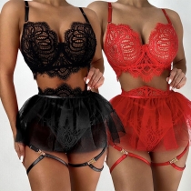 Sexy Lace Spliced Three-piece Lingerie Set