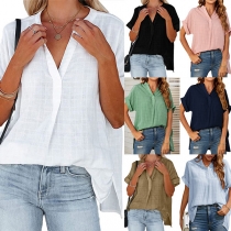 Casual Plaid V-neck Short Sleeve Loose Fit Shirt