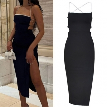 Sexy Backless Cross-criss Side Slit Party Dress