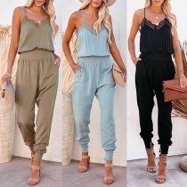 Sexy Solid Color Lace Spliced Cami Jumpsuit