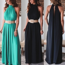 Sexy Solid Color Sleeveless Halter Maxi Dress