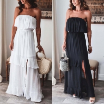 Sexy Solid Color Ruffle Off-the-shoulder Tiered Maxi Dress