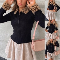 Fashion Leopard Spliced Knitted Cardigan