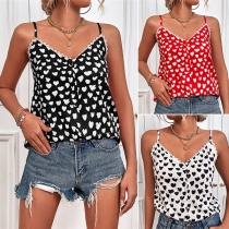 Casual Lace Spliced Heart Printed Cami Shirt
