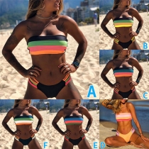 Sexy Colorful Stripe Printed Bandeau Bikini Set