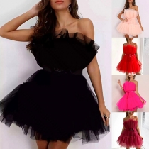 Fashion Solid Color Strapless Bowknot TuTu Dress for Wedding Party and Dating