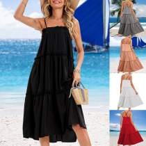 Fashion Solid Color Tiered Summer Slip Dress