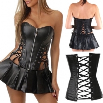 Sexy Lace-up Strapless  Artificial Leather PU Corset Dress
