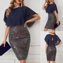 Fashion Bling-bling Sequined Ruffle Bodycon Party Dress
