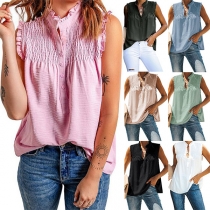 Casual Solid Color Buttoned Sleeveless Shirt