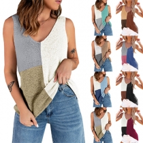 Casual Contrast Color V-neck Tank Top for Women