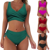 Sexy Solid Color Side Drawstring Bikini Set