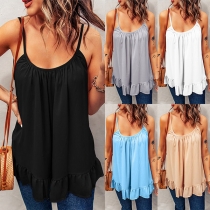 Casual Solid Color Ruffled Cami Top