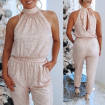 Sexy Sequined Mock Neck Jumpsuit