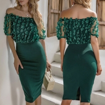 Sexy 3D Flower Spliced Off-the-shoulder Bodycon Dress