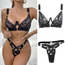 Sexy Lace Cross-criss O-ring Two-piece Lingerie Set