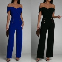 Sexy Strapless Sweetheart Neck Double Breasted Jumpsuit