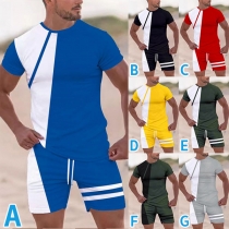 Fashion Contrast Color Sport Two-piece Set for Men
