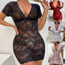 Sexy Semi-through Lace Bodycon Nightwear Dress