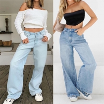 Casual Wide-leg High Waist Denim Jeans