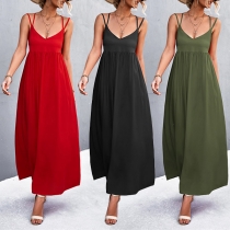 Casual Solid Color Backless Cross-criss Beach Dress