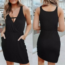 Sexy Solid Color V-neck Cutout Tank Dress