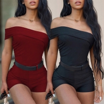 Fashion Solid Color One-shoulder Slim Fit Bodysuit （Without Belt）