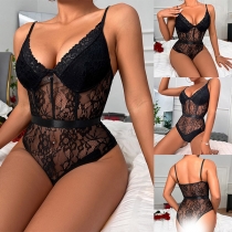Sexy See-through Lace V-neck Backless Cami Lingerie Bodysuit