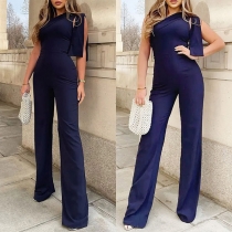 Fashion Solid Color One-shoulder Wide-leg Slim Fit Jumpsuit