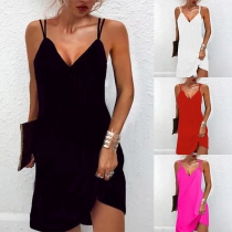 Fashion Solid Color V-neck Cami Dress