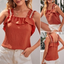Casual Ruffle Trim Sleeveless Thick-Strap Cami Top