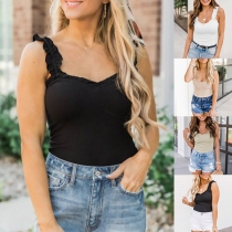 Casual Solid Color Sweetheart Thick-shoulder Cami Top
