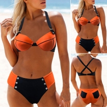 Sexy Contrast Color Bikini Set Consist of Halter Bikini Top and High Waist Bikini Bottom