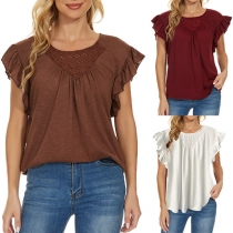 Casual Solid Color Ruffled Short Sleeve Shirt
