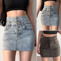 Fashion Buttoned High Waist Slim Fit Denim Skirt