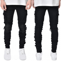 Casual Distressed Black Denim Jeans for Men