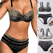 Sexy Bling-bling Gradient Color Bikini Set consist of Swim Top and High Waist Swimming Bottoms