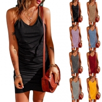 Casual Solid Color Ribbed Slip Dress