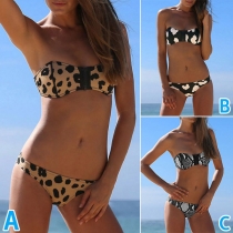 Sexy Leopard Print Bikini Set Consist of Bandeau Bikini Top and Low-rise Bikini Bottoms