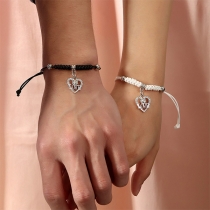 Fashion Rhinestone LOVE-Heart Shape Pendant Braid Bracelet for Lover