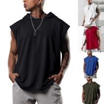 Fashion Solid Color Sleeveless Hooded Shirt for Men