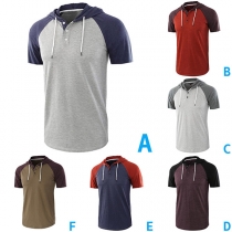 Fashion Contrast Color Short Sleeve Hooded Shirt for Men