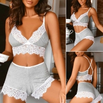 Fashion Dot Printed Lace Spliced Two-piece Lingerie Set