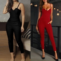 Sexy Solid Color V-neck Cami Jumpsuit