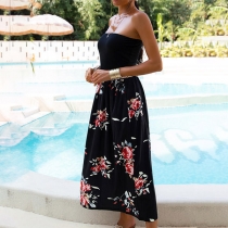 Bohemia Style Strapless Floral Printed Dress