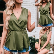 Fashion Solid Color Sleeveless Wrap Shirt