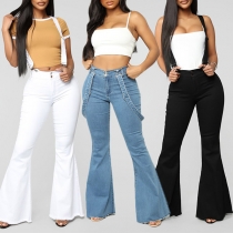 Vintage Solid Color Wide-leg Denim Suspenders