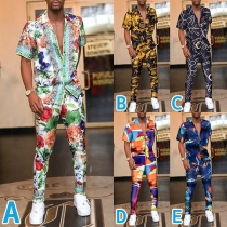 Fashion Floral Printed Two-piece Set for Men