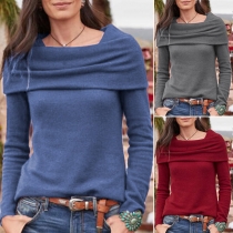 Fashion Solid Color Off-the-shoulder Long Sleeve Shirt